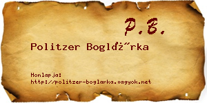 Politzer Boglárka névjegykártya